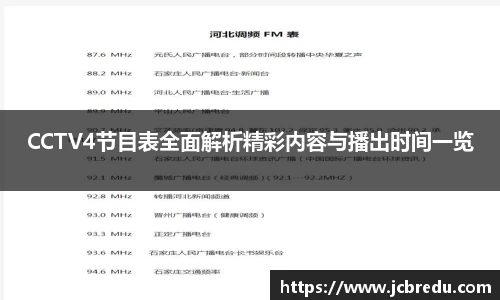 CCTV4节目表全面解析精彩内容与播出时间一览